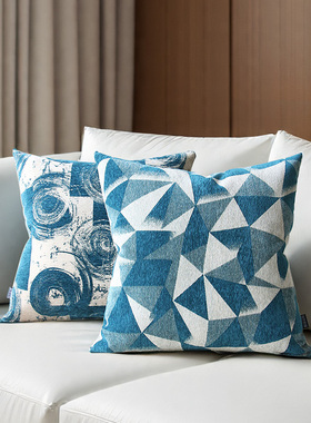 默色空间新品孔雀绿雪尼尔双面抱枕几何图案样板房沙发靠垫套揽枕