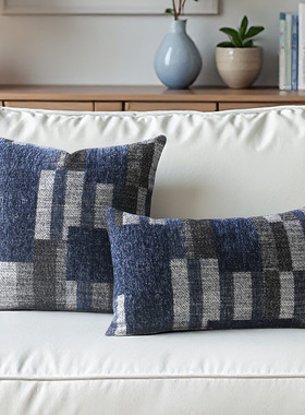 默色空间秩序之蓝双面提花雪尼尔抱枕腰枕复古高级感色织沙发靠垫