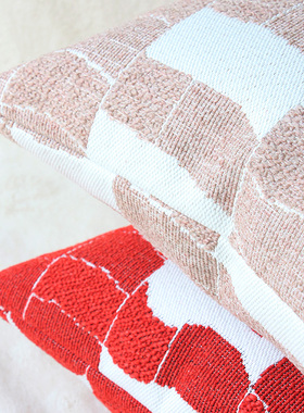 默色空间高级感棉麻双面抱枕套粉咖与红沙发背靠垫奢侈揽枕咕臣套