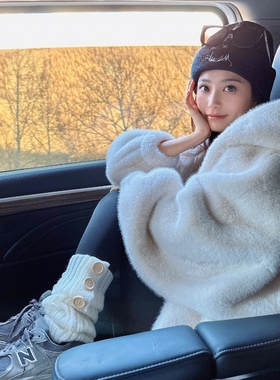 2025秋冬仿水貂毛毛绒皮毛一体外套女中长款环保皮草外套宽松连帽