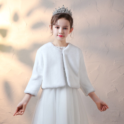 儿童斗篷披风披肩长袖冬季外出公主女孩加厚毛绒花童礼服保暖外套