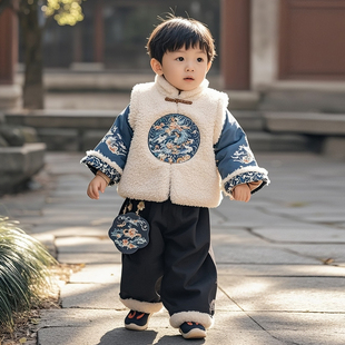 男童汉服套装儿童新中式国风唐装男宝加绒古装小少爷古风帅气冬装