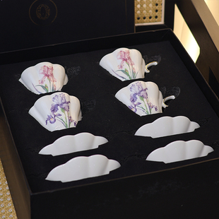 出口法国粉鸢尾紫鸢尾高骨瓷鸢尾咖啡杯碟铃兰咖啡杯花瓣陶瓷杯礼