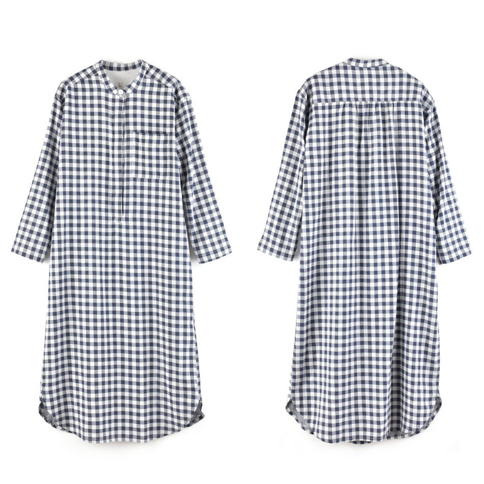 日式睡裙长袖纯棉双层纱家居服女
