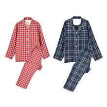 男女同款法兰绒格子睡衣日式无印品质家居服套装无缝秋冬磨毛纯棉