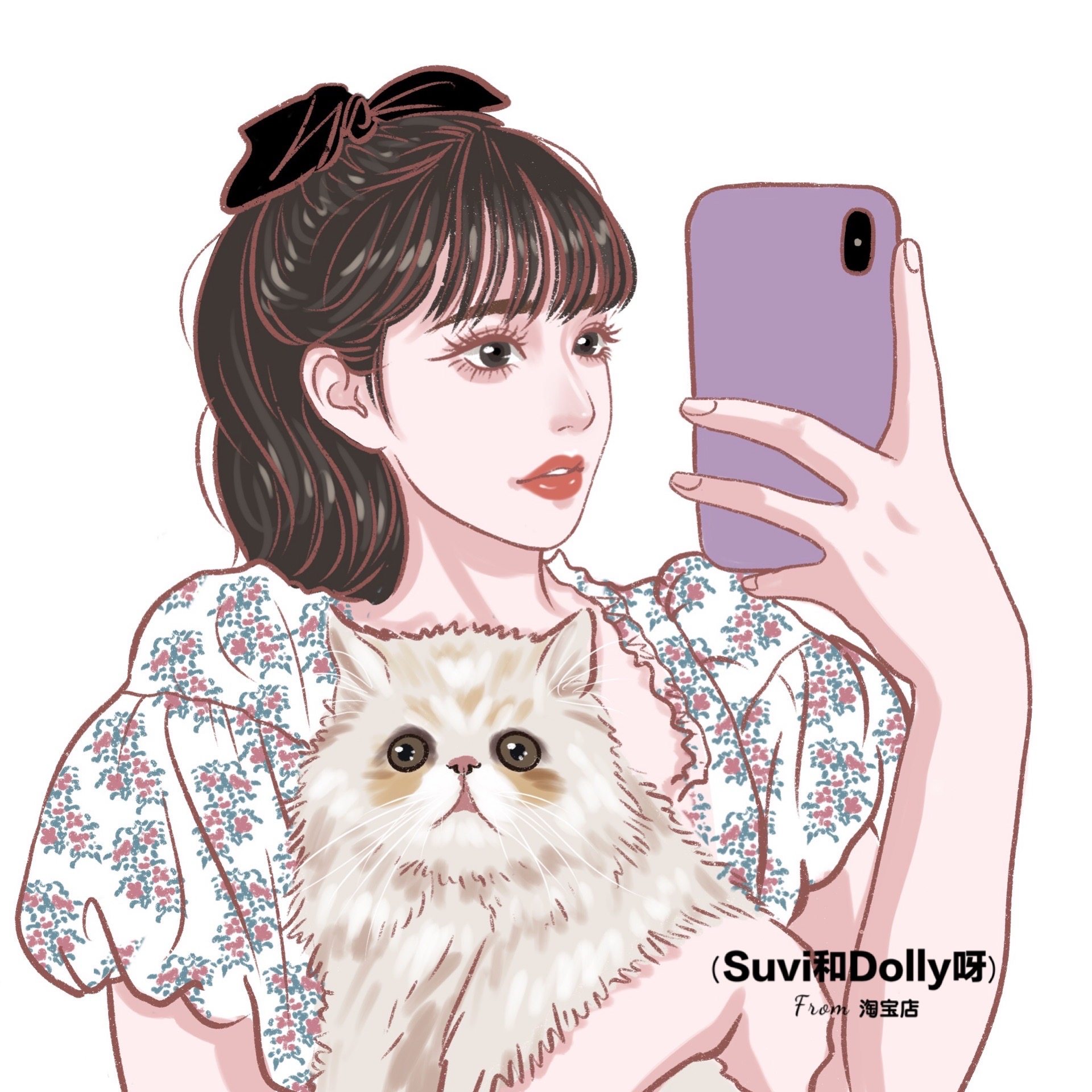 【美式复古插画风】q版欧美手绘头像定制卡通漫画情侣闺蜜约稿画