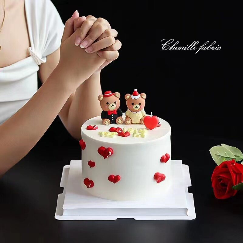 网红周年纪念日蛋糕装饰婚纱小熊摆件情人节情侣生日爱心蜡烛插件