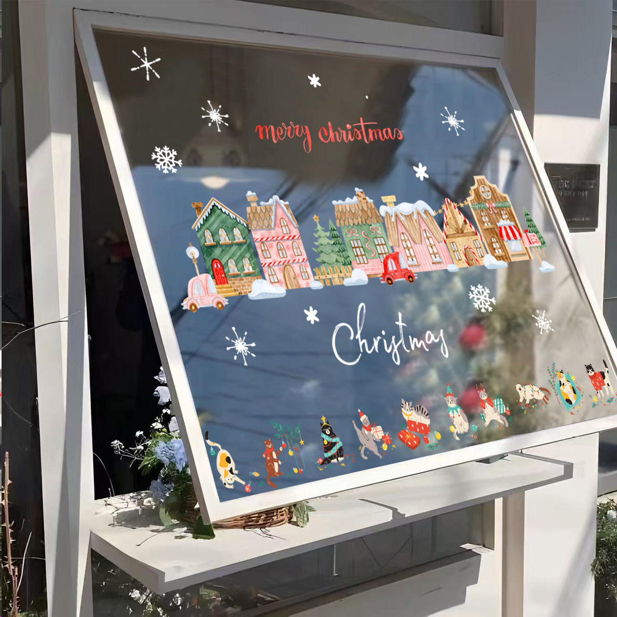 北欧圣诞ins风双面无胶玻璃门商店咖啡馆奶茶店网红店静电贴