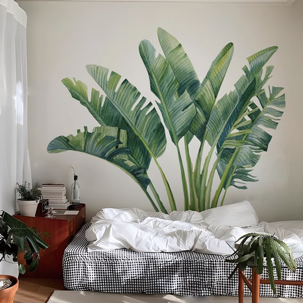 北欧ins风热带芭蕉叶不透明大型出租房墙面翻新美化墙布贴花