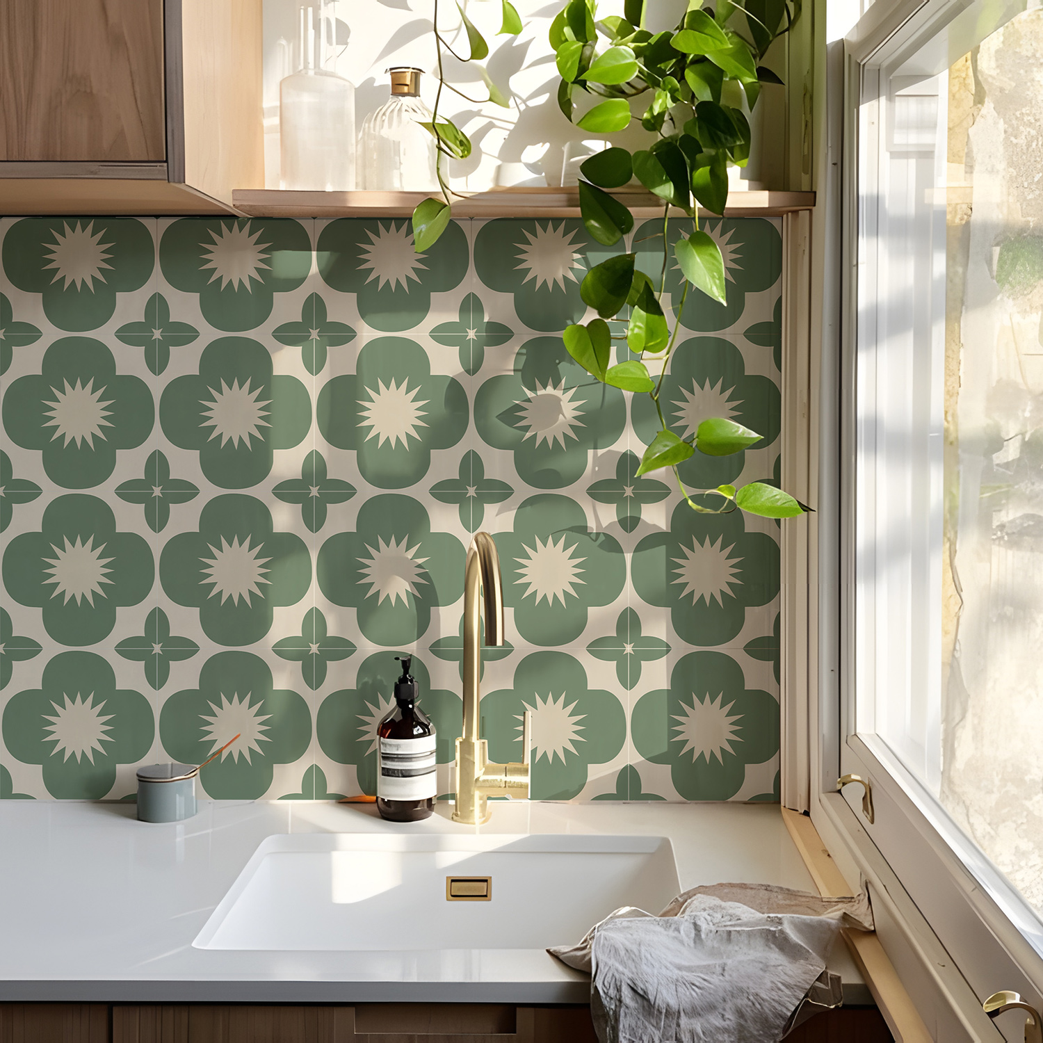 法式奶油风墙pvc翻新自粘瓷砖贴