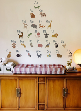 Boho风儿童婴儿卧室墙面幼儿园装饰贴纸可爱动物字母早教墙贴纸