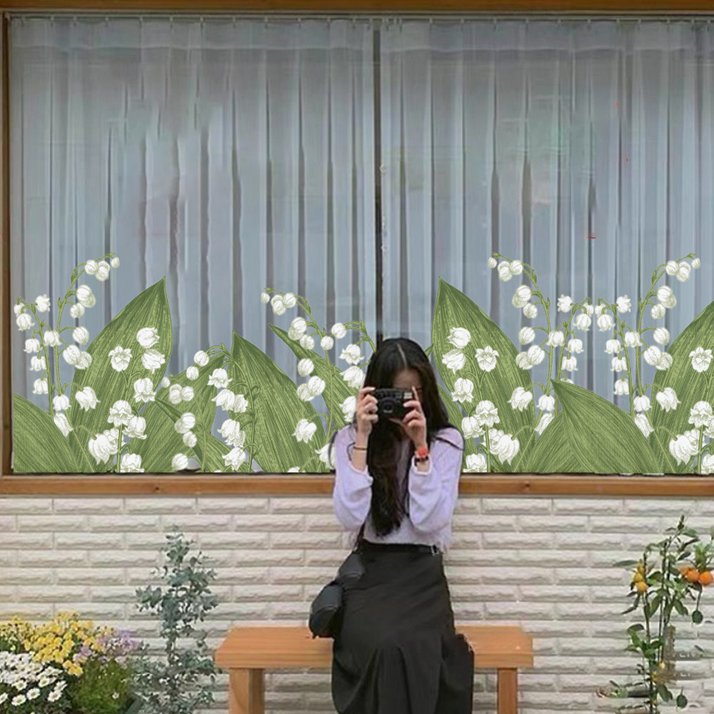创意绿叶装饰橱窗玻璃门贴纸静电布置小清新ins网红打卡窗花贴画