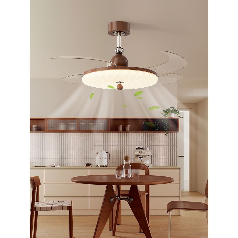 新款大风力42寸胡桃木纹复古中古风风扇灯餐厅隐形电扇一体170916