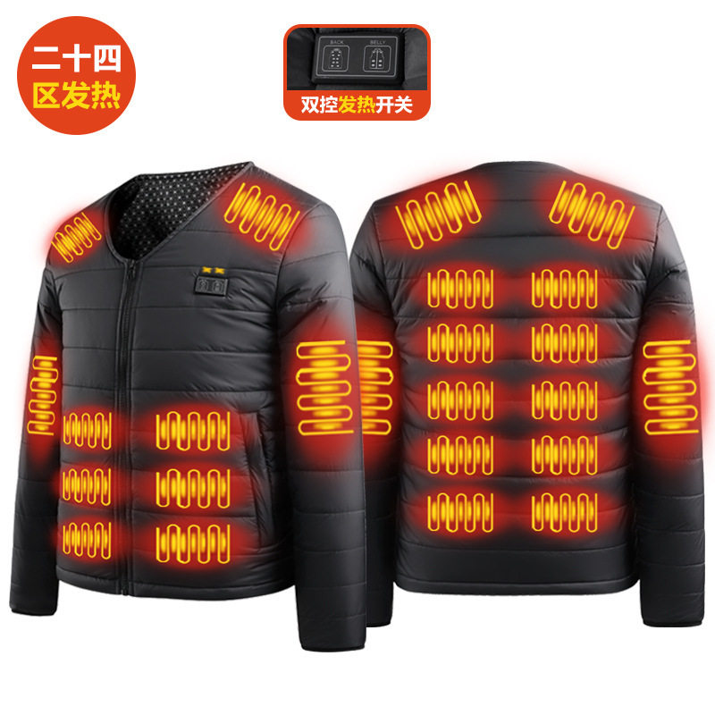 发热服冬季电加热保暖棉服USB电加热衣服24区发热V领棉衣