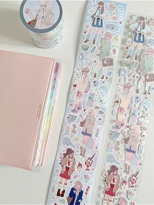 分装-北北村原创韩系人物切膜贴纸卷手帐拼贴防水贴纸咕卡装饰