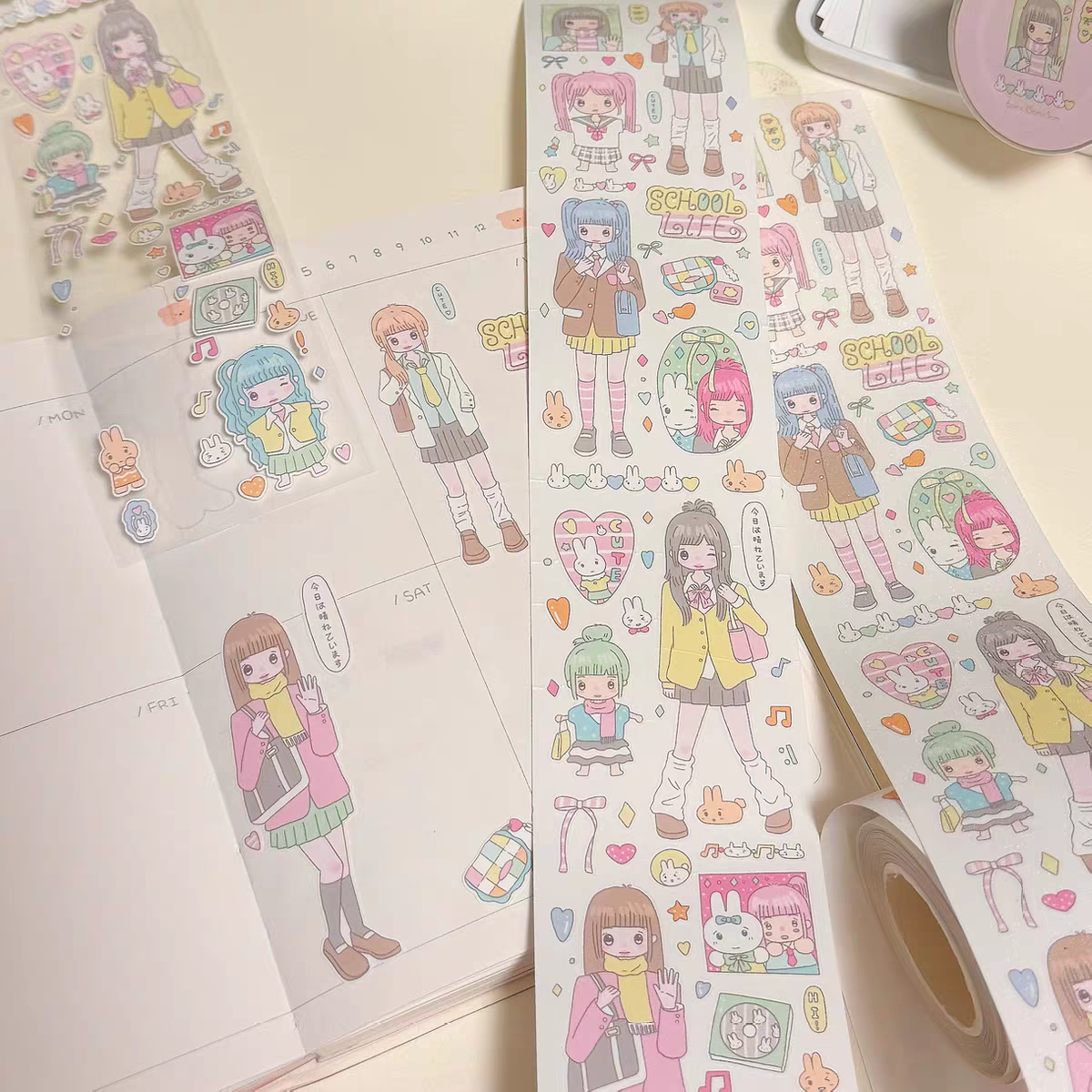 分装-TUUO原创涂鸦高校日常人物拼贴手帐韩系哑膜闪砂装饰素材可