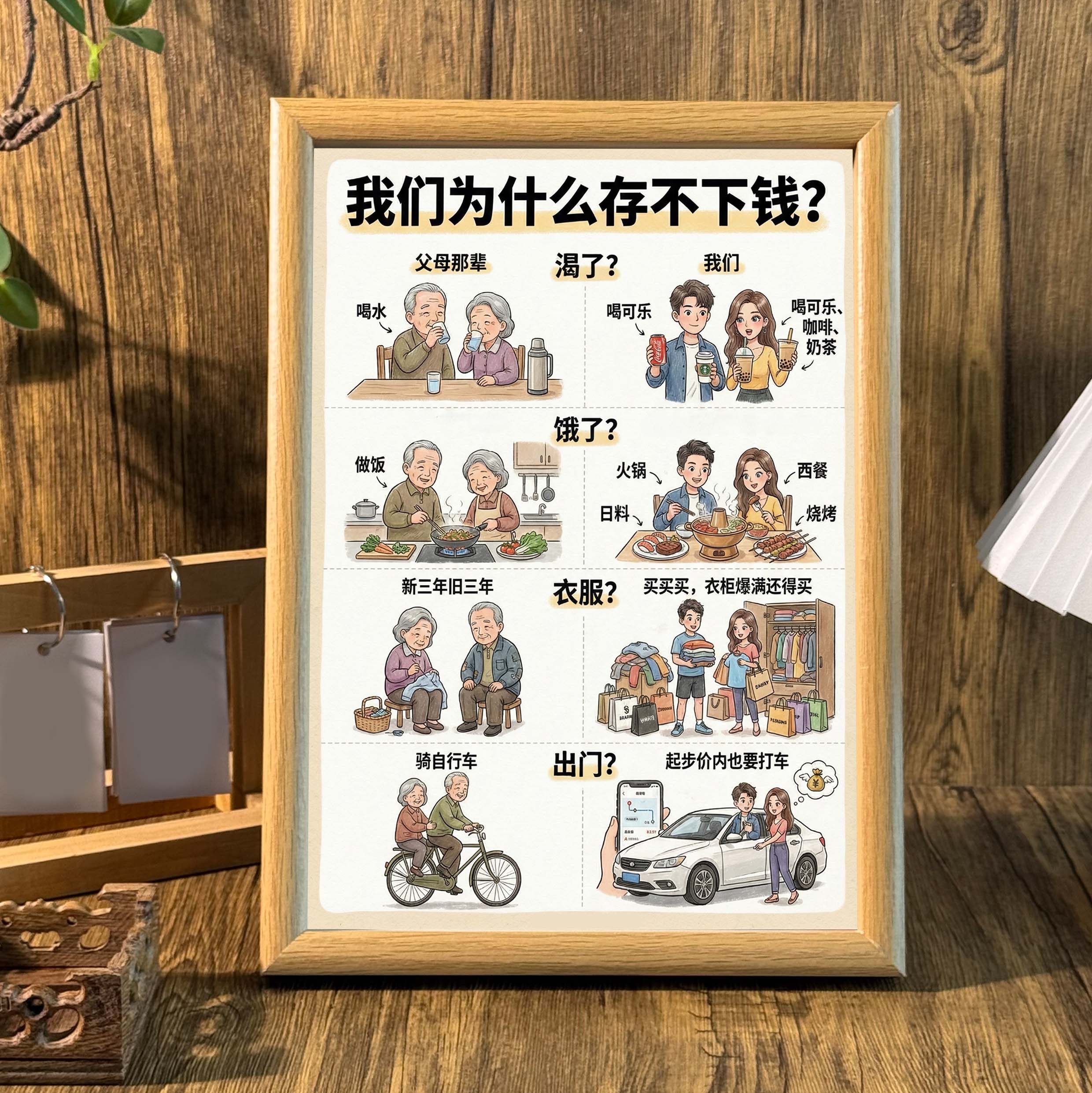 我们为什么存不下钱自律自省学会理财客厅桌面相框摆台装饰画挂画