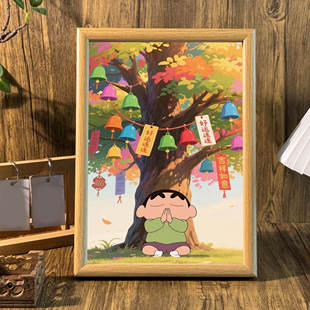蜡笔小新好运连连祝福治愈系桌面相框宿舍办公室摆台墙面装饰挂画