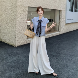 衬衫 时尚 气质显瘦无袖 两件套 阔腿裤 女2025夏季 韩系休闲风套装 新款
