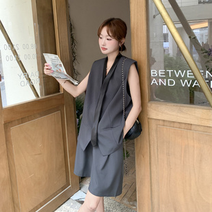高级感气质休闲短裤 灰色老钱风西装 新款 马甲套装 两件套 女2025夏季