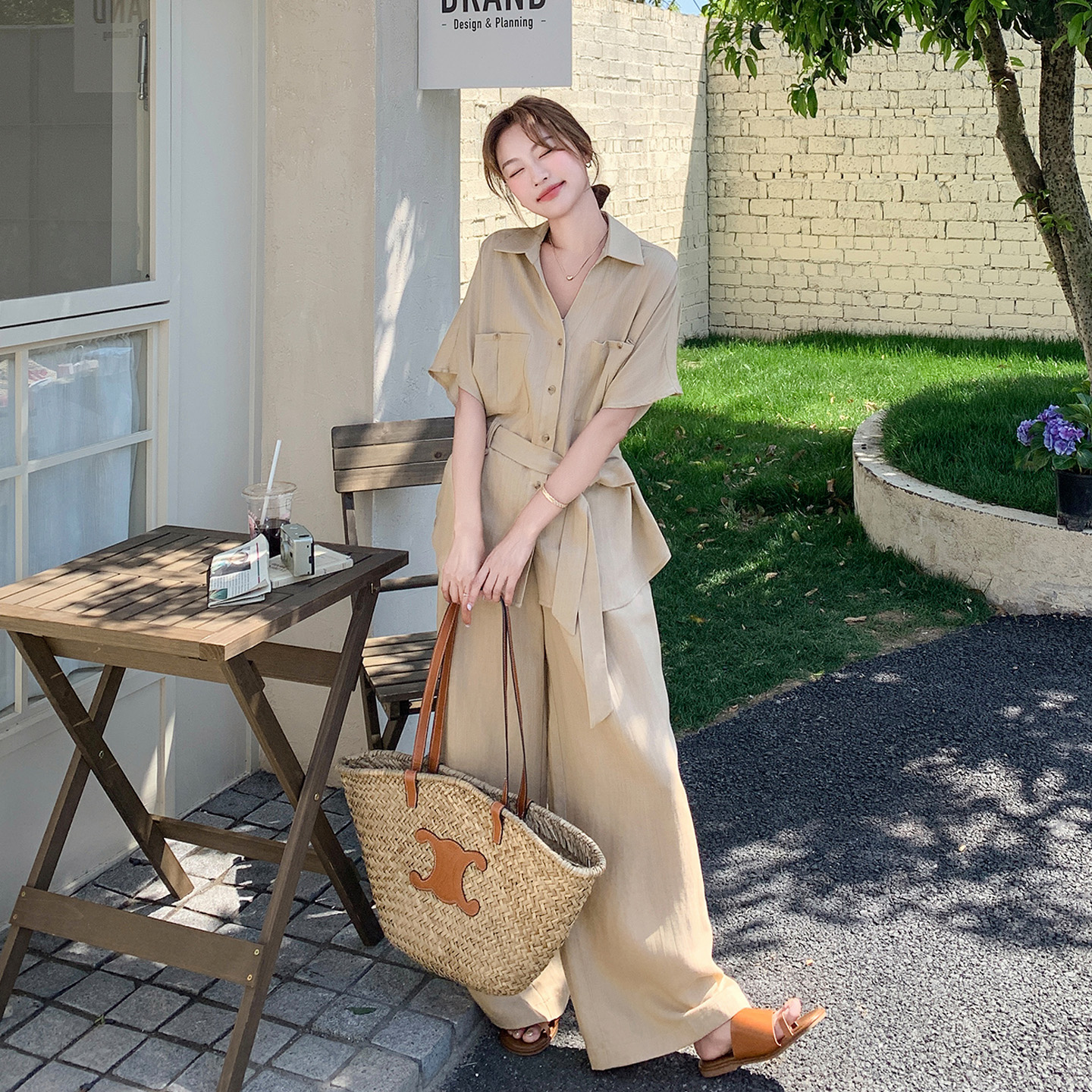 卡其色韩系休闲套装女2025夏季