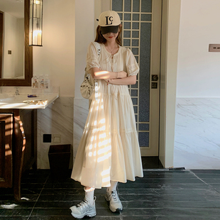 温柔风米白色连衣裙女夏季 茶歇裙 2025新款 别致绝美高级感显瘦法式