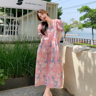 长裙 粉色碎花连衣裙女2025夏季 新款 法式 温柔风少女甜美减龄泡泡袖