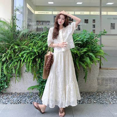 温柔甜美泡泡袖衬衫套装裙女