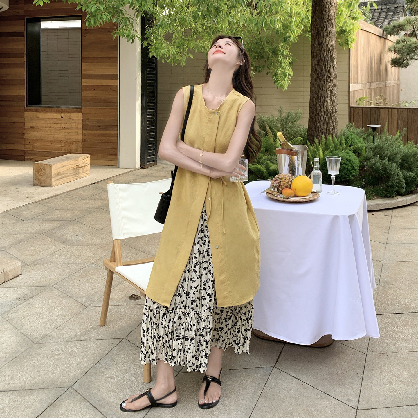 法式高级感时尚套装裙女2025夏新款气质无袖背心碎花半身裙两件套