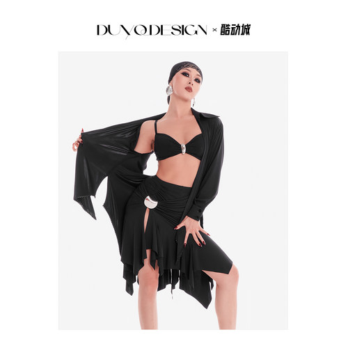 后背镂空钻石衬衫国标女拉丁舞服