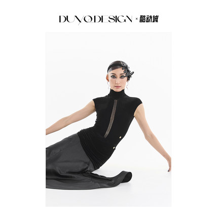 DUYQ《夜阑星摩登》013高领无袖镂空连体上衣国标摩登专业练习服