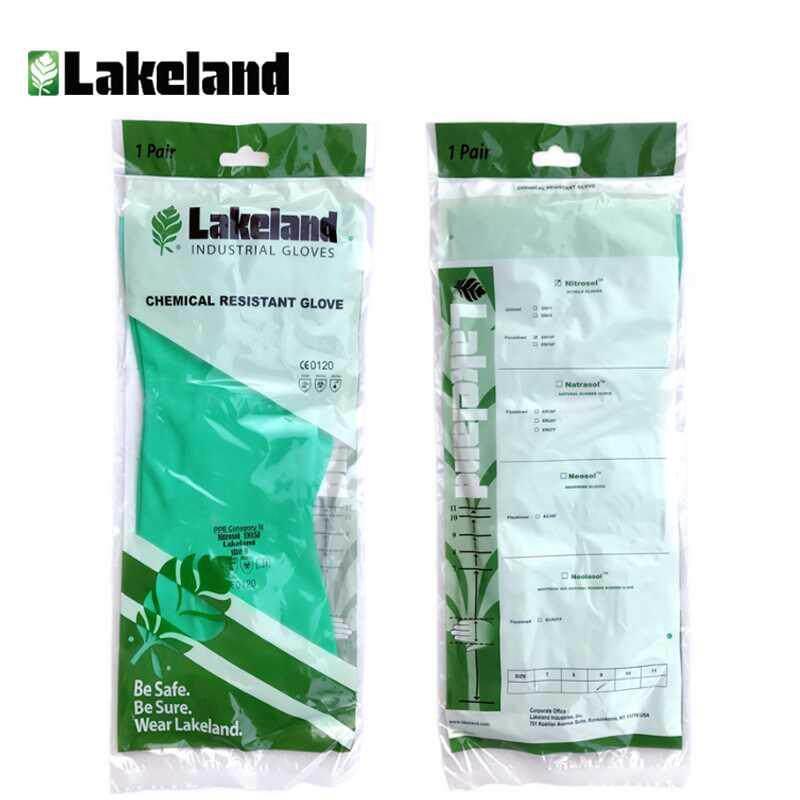 Lakeland雷克兰CN15DF丁腈橡胶防化手套工业耐酸碱绿色污食品加工
