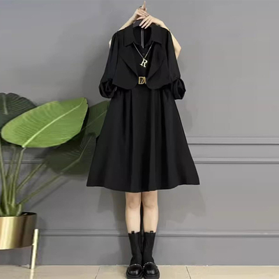 腰带收腰显瘦连衣裙马甲两件套装