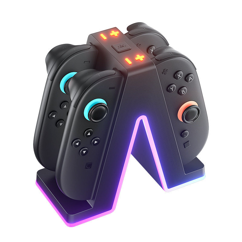 Switch2代左右手柄四合一座充NS2小手柄三角座充充电器带RGB灯