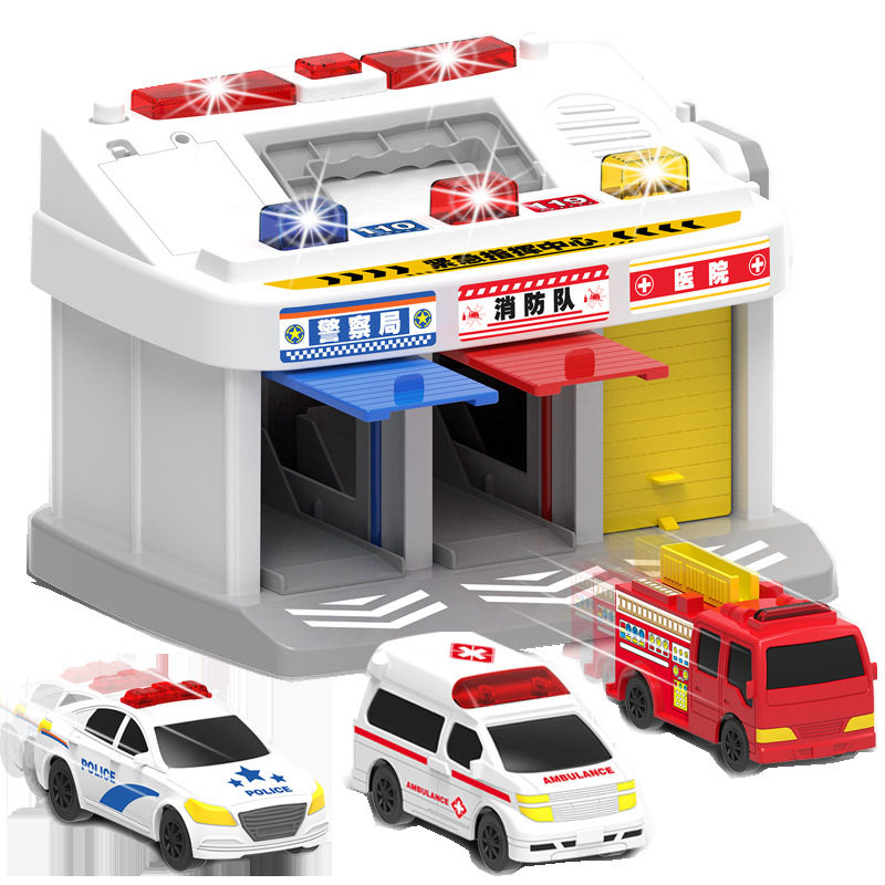警车消防救护车停车场乐飞警察急救指挥中心汽车模型车闪光音乐