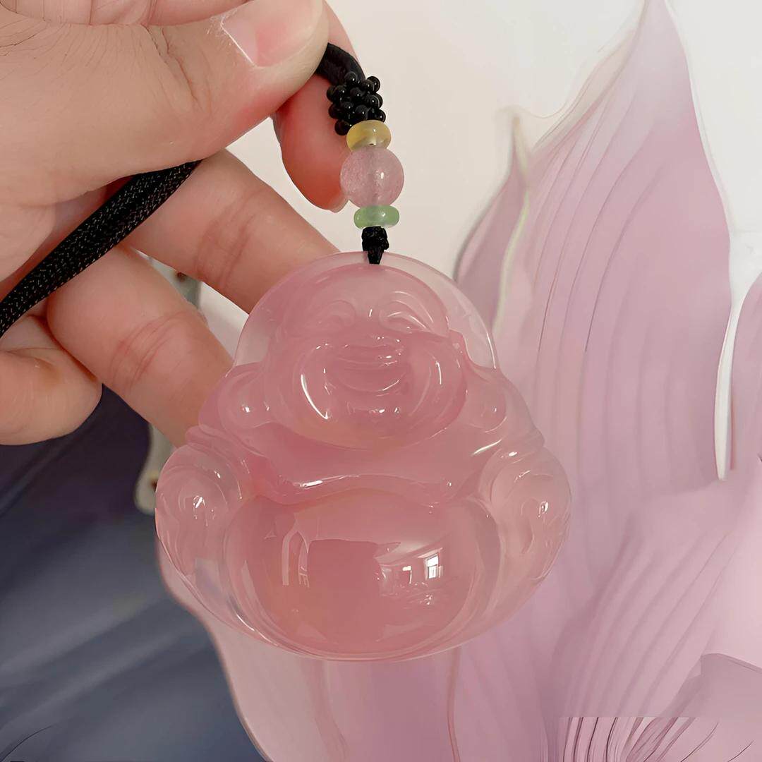 粉紫色弥勒佛玛瑙高冰玉髓挂件
