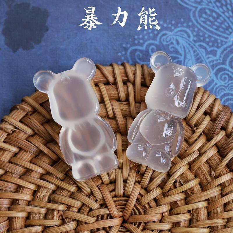 天然白玉髓暴力熊吊坠可爱小熊卡通动物手机手机挂坠钥匙包挂配件