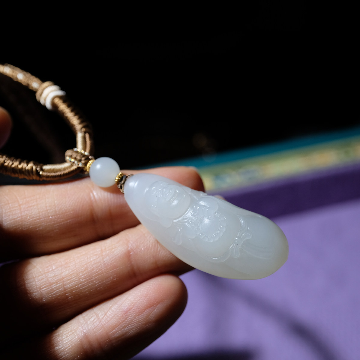 住朴-天然和田玉挂件男女款吊坠 天然新疆和田籽料弥勒佛