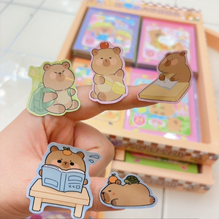 新款卡皮巴拉贴纸书儿童卡通可爱创意女孩手账素材贴画表情包手工