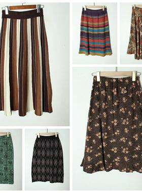 古着Vintage日系秋冬季羊毛毛呢中长款女伞裙包臀半身裙  29