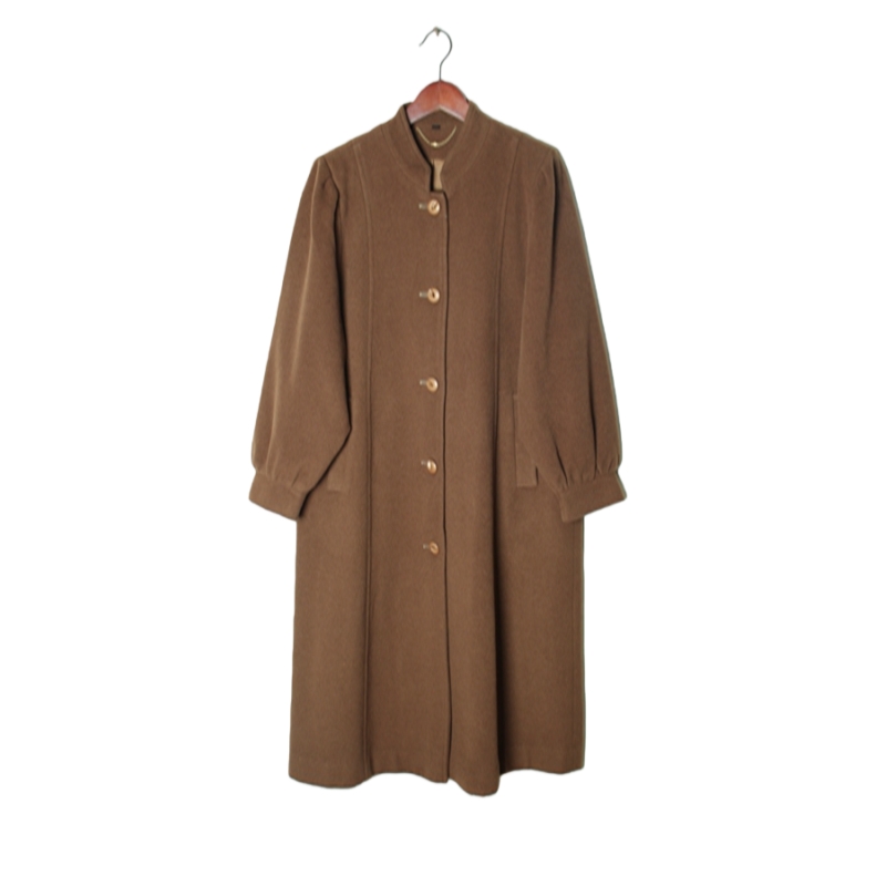 vintage日本制 高端中古复古毛领毛呢中长款混羊绒羊毛大衣外套 R
