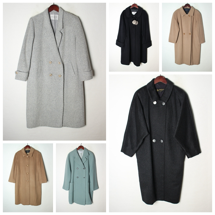 vintage日本制 高端中古复古毛领毛呢中长款混羊绒羊毛大衣外套 Q