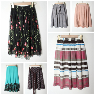 松紧腰 大花半身裙 182 女纯色碎花中长款 古着Vintage日制春夏季