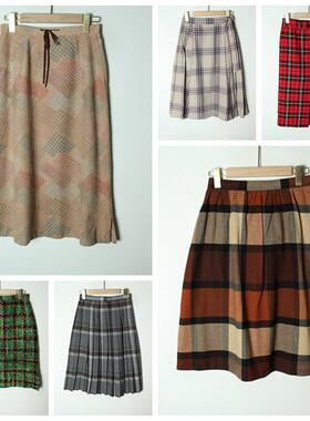 古着Vintage日系秋冬季羊毛毛呢中长款女伞裙包臀半身裙  22