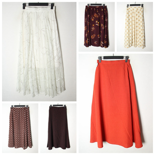 拉链腰 大花半身裙 230 女纯色碎花中长款 古着Vintage日制春夏季