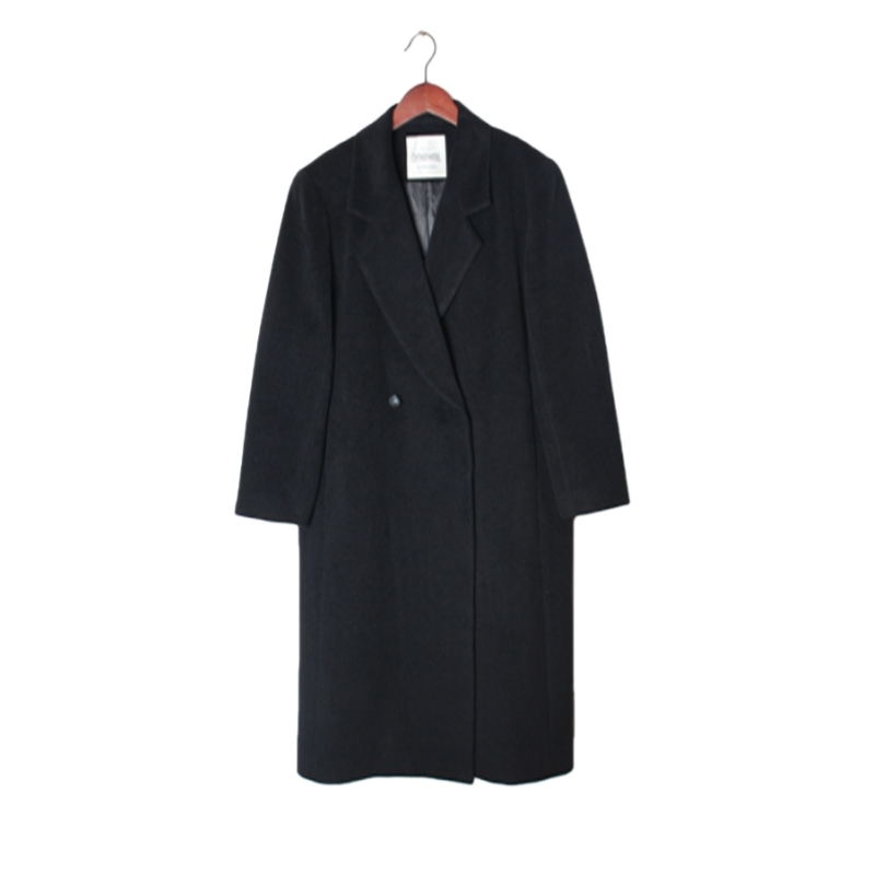 vintage日本制 高端中古复古毛领毛呢中长款混羊绒羊毛大衣外套 R
