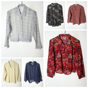 软妹 日系 复古巴洛克 文艺宽松长短袖 134 古着 女衬衫 Vintage