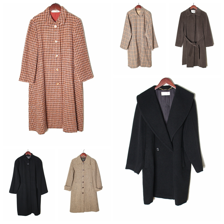 vintage日本制 高端中古复古毛领毛呢中长款混羊绒羊毛大衣外套 T