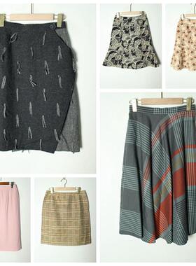 古着Vintage日系秋冬季羊毛毛呢中长款女伞裙包臀半身裙  21