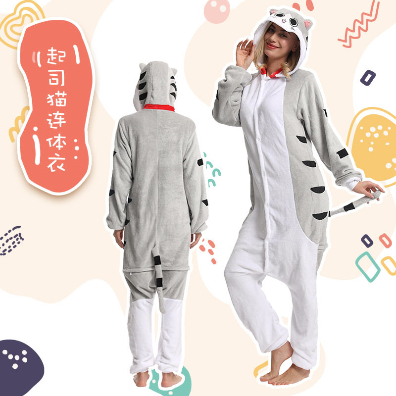 法兰绒卡通动物连帽情侣家居服